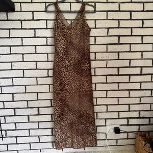 Vintage Leopard Print Silk Maxi Dress
